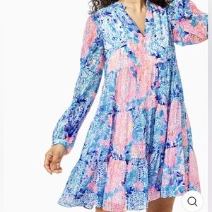 Lilly Pulitzer Sarita Silk Metallic Swing Dress Resort White Sway With Me